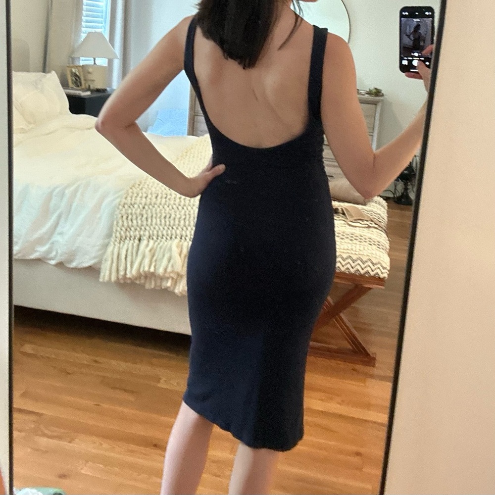 Navy Blue Ribbed Midi Dress